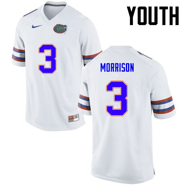 NCAA Florida Gators Antonio Morrison Youth #3 Nike White Stitched Authentic College Football Jersey NDO8864HV